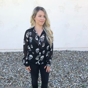 Skull button down sheer blouse
